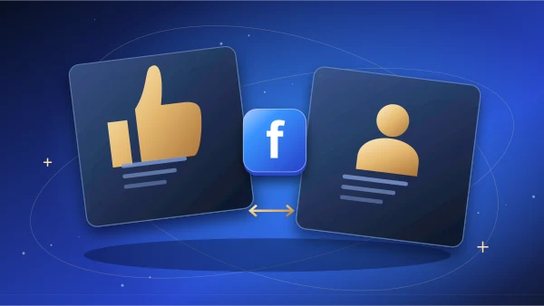 Facebook cards comparing a thumbs-up symbol with a follow notification