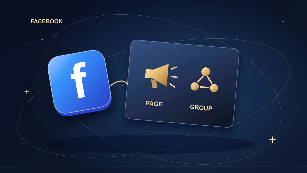 Facebook broadcast card beside a connected discussion circle