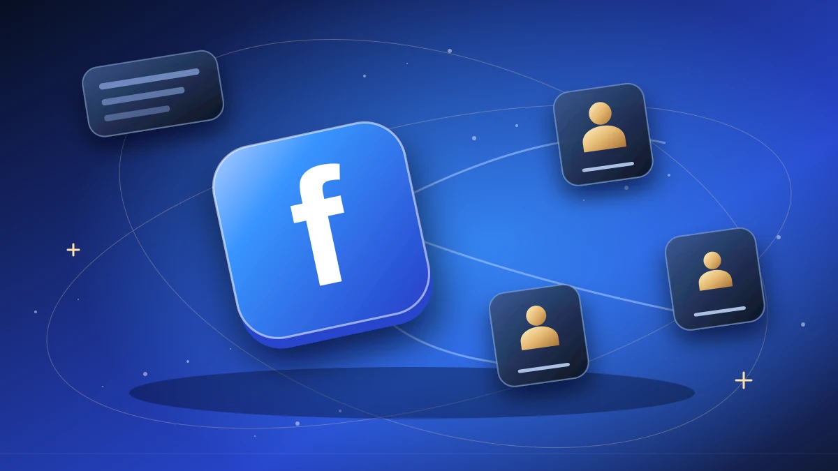Facebook emblem with community cards joining a circular network