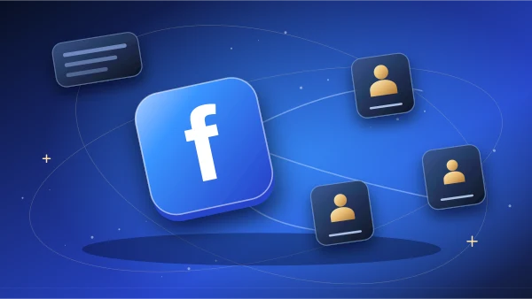 Facebook emblem with community cards joining a circular network