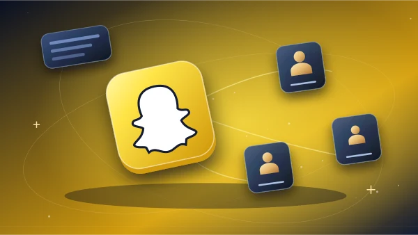 Yellow Snapchat-style ghost tile beside story frames and audience paths