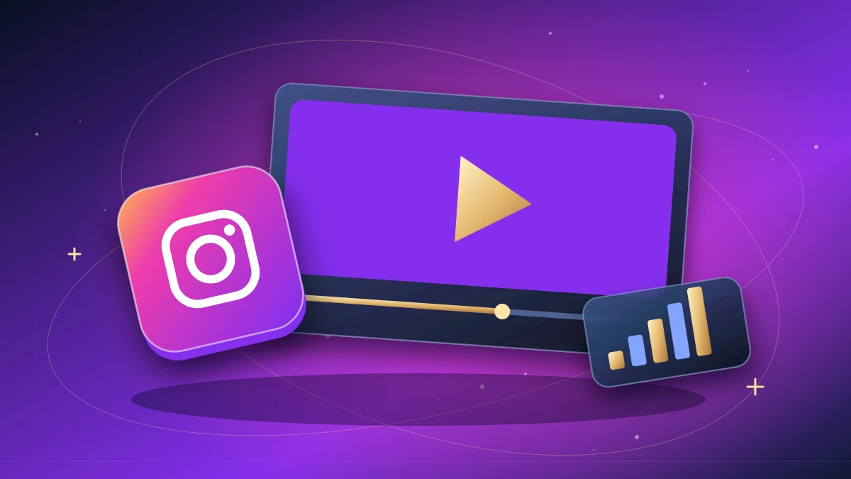 Instagram video panel with play symbol and layered viewing timeline