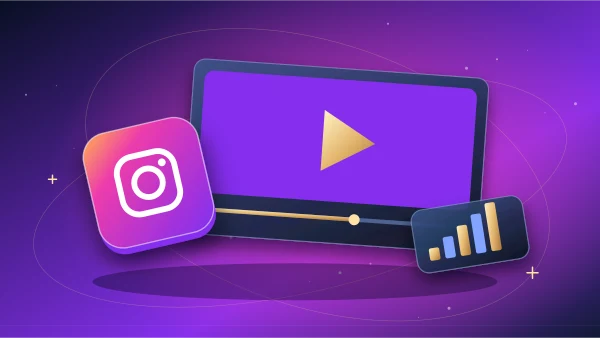 Instagram video panel with play symbol and layered viewing timeline