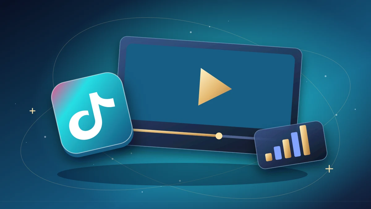 TikTok play screen with a viewing path and dimensional analytics bars