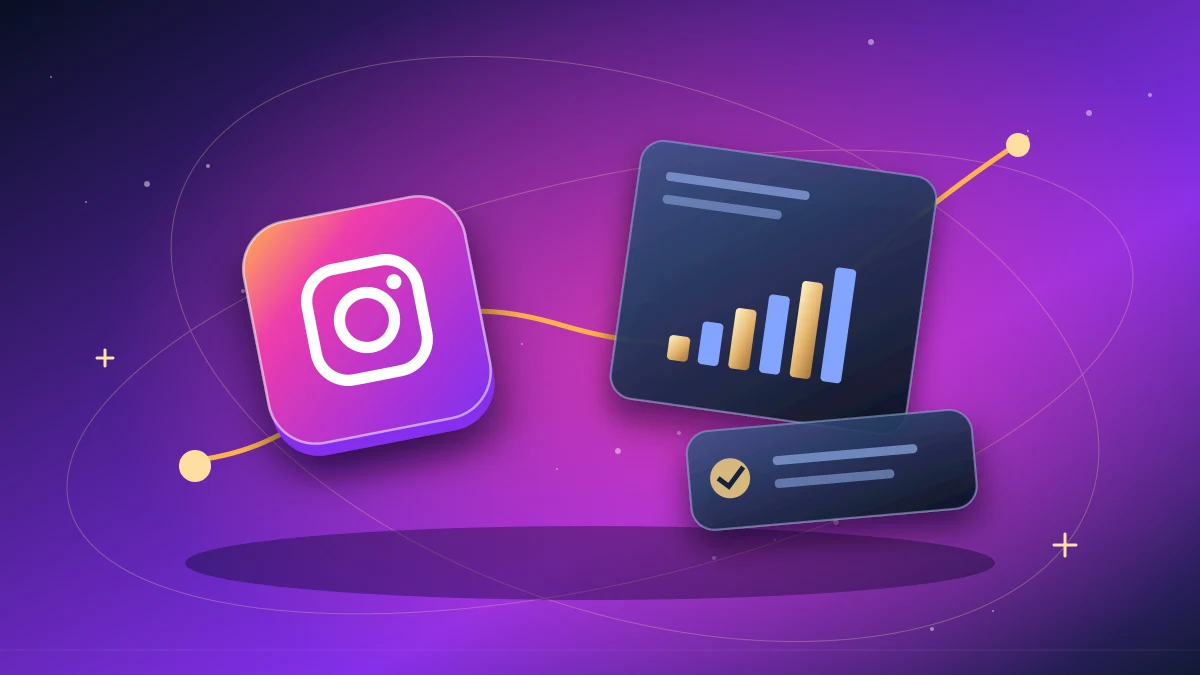 Instagram content calendar beside a dimensional staircase and strategy cards