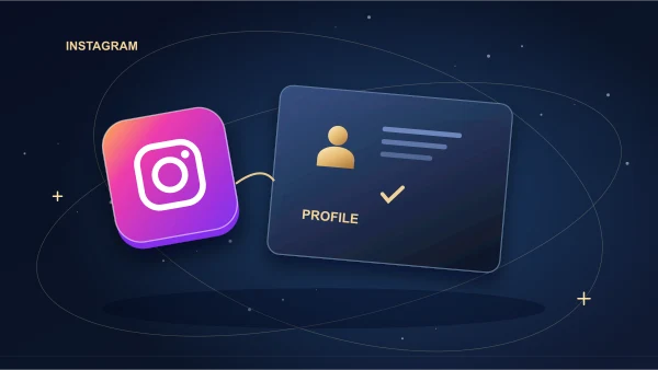 Magnified Instagram profile card with gold checkmarks beside the bio and pinned posts