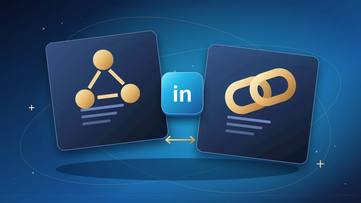 Two LinkedIn network diagrams showing one-way following and mutual connections