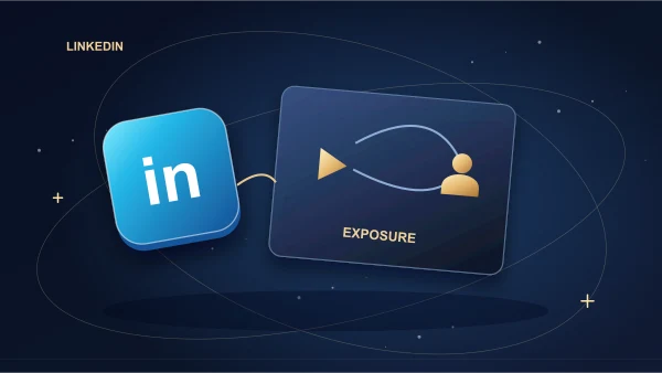 LinkedIn post tile with repeated exposure paths and a distinct audience counter