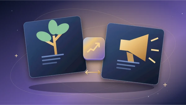 Two growth paths comparing a content tree and a paid distribution megaphone
