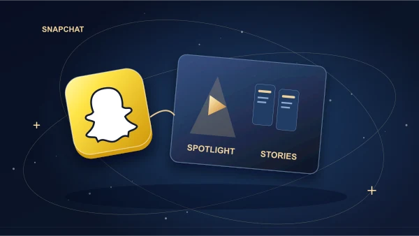 Snapchat tile dividing into a spotlight beam and sequential story frames