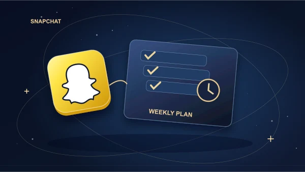 Snapchat tile above a weekly calendar of distinct story and clip cards
