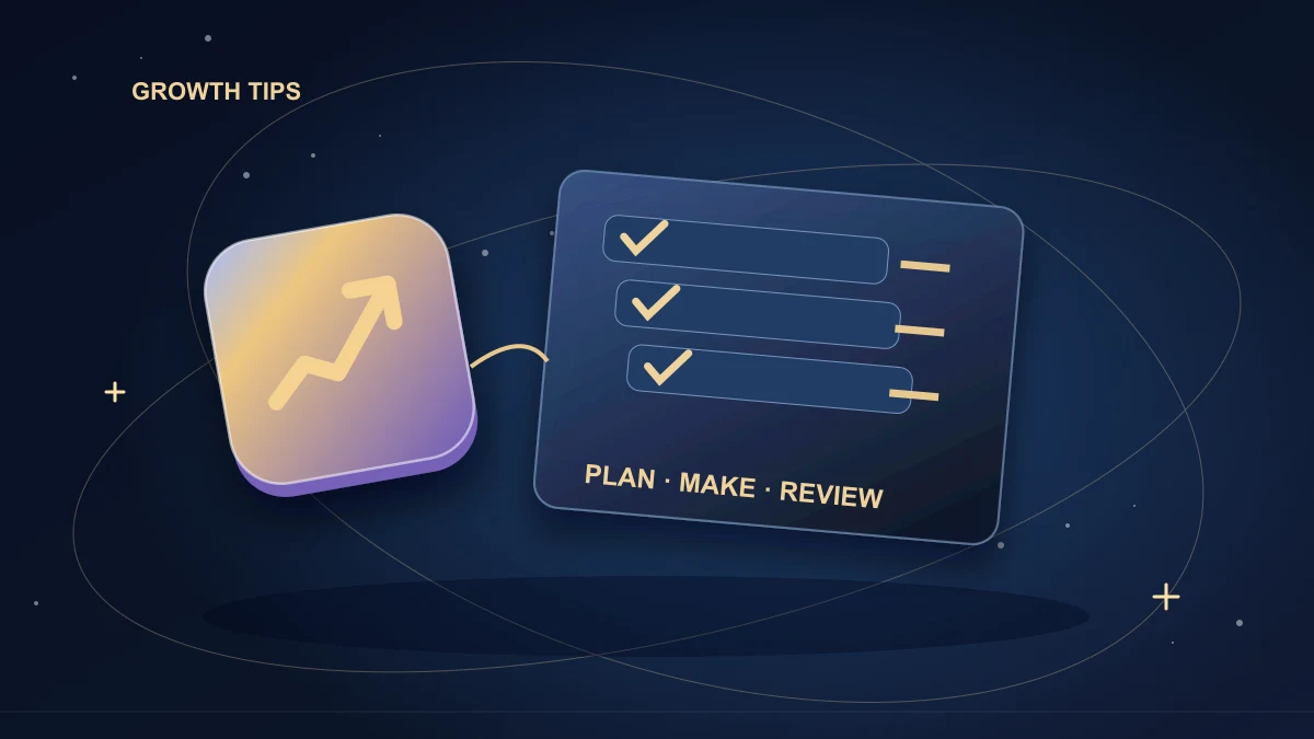 Navy editorial calendar with gold task cards and platform markers