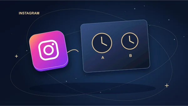 Instagram tile with a dimensional clock, calendar slots and two comparison charts