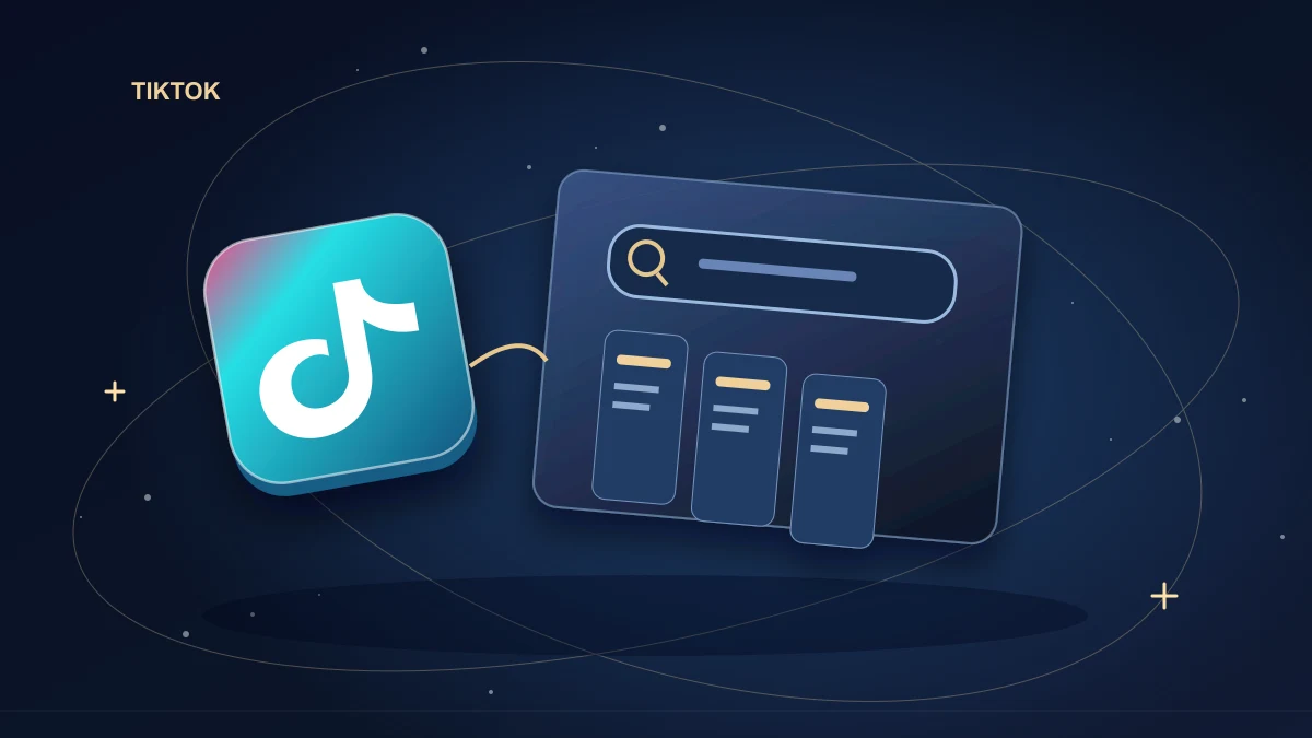 TikTok search field connected to focused question cards