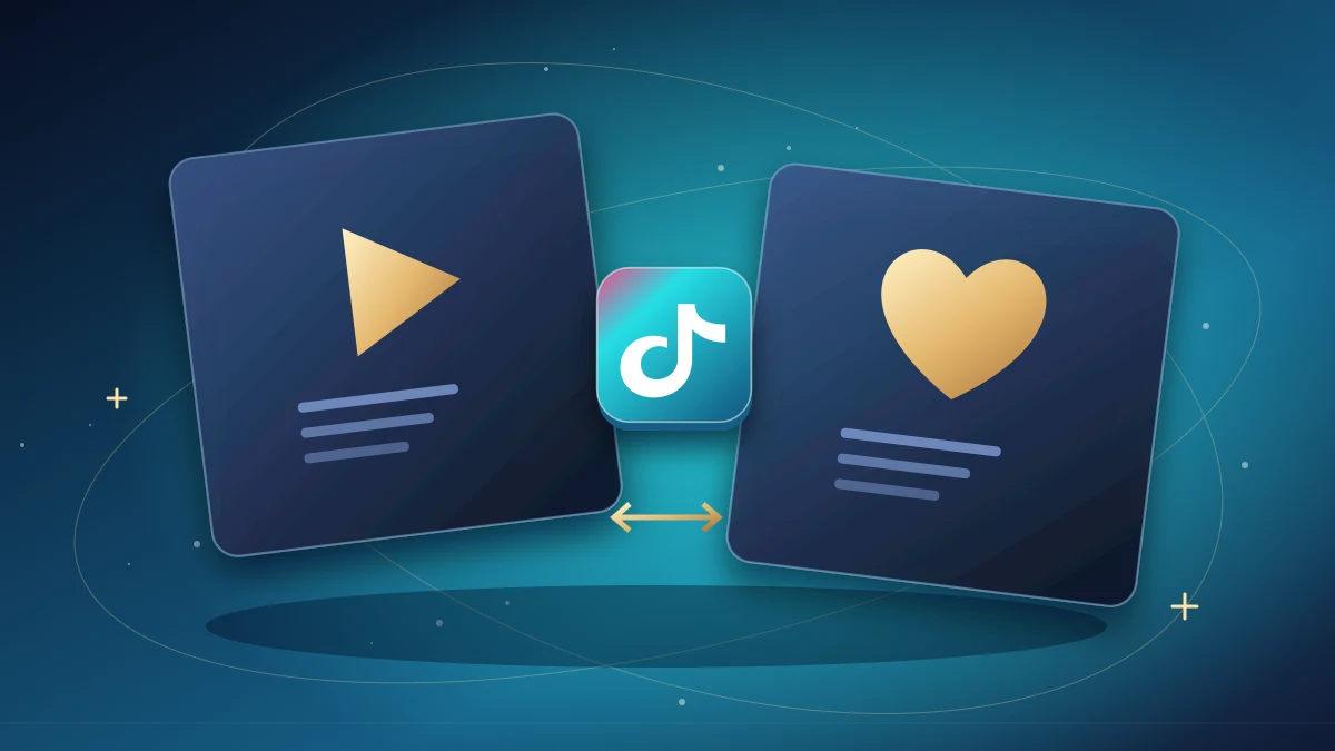 Two TikTok measurement cards comparing a play symbol and a heart