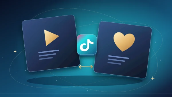 Two TikTok measurement cards comparing a play symbol and a heart