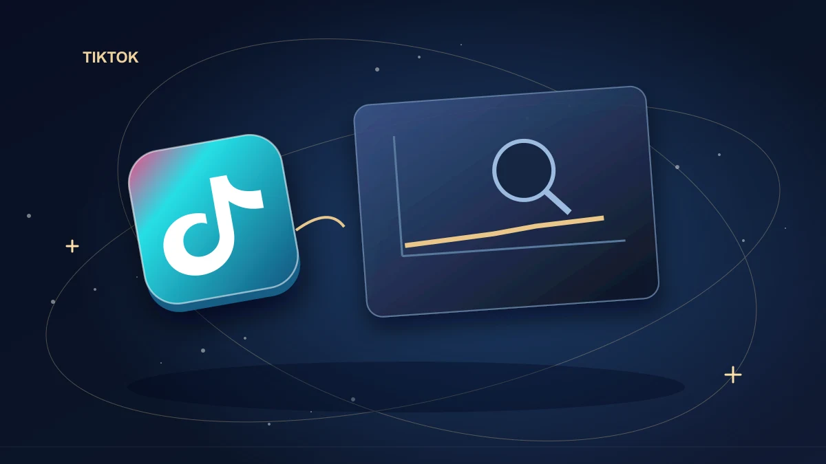 TikTok tile beside a low audience signal and gold diagnostic lens
